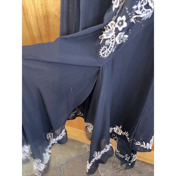 R&M Richards Dress Black Floral Embroidered Beaded Sequin Sleeveless 8 Fairy - Picture 12 of 13